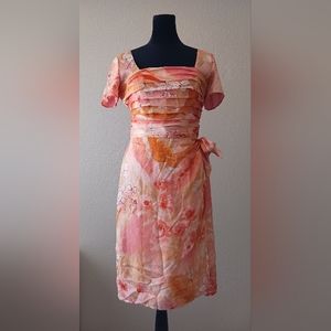 Talbots Orange and Peach Floral Silk Dress
